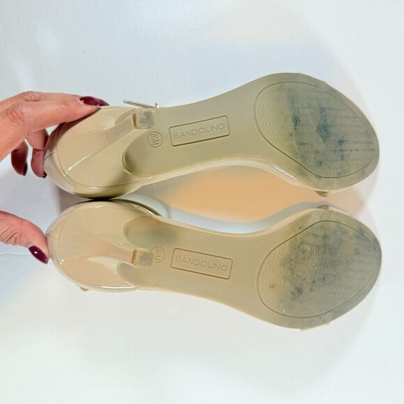 Bandolino Madia Open Toe Natural Patent Stiletto Sandals Buckle Strap Heels 8.5 - Picture 6 of 8